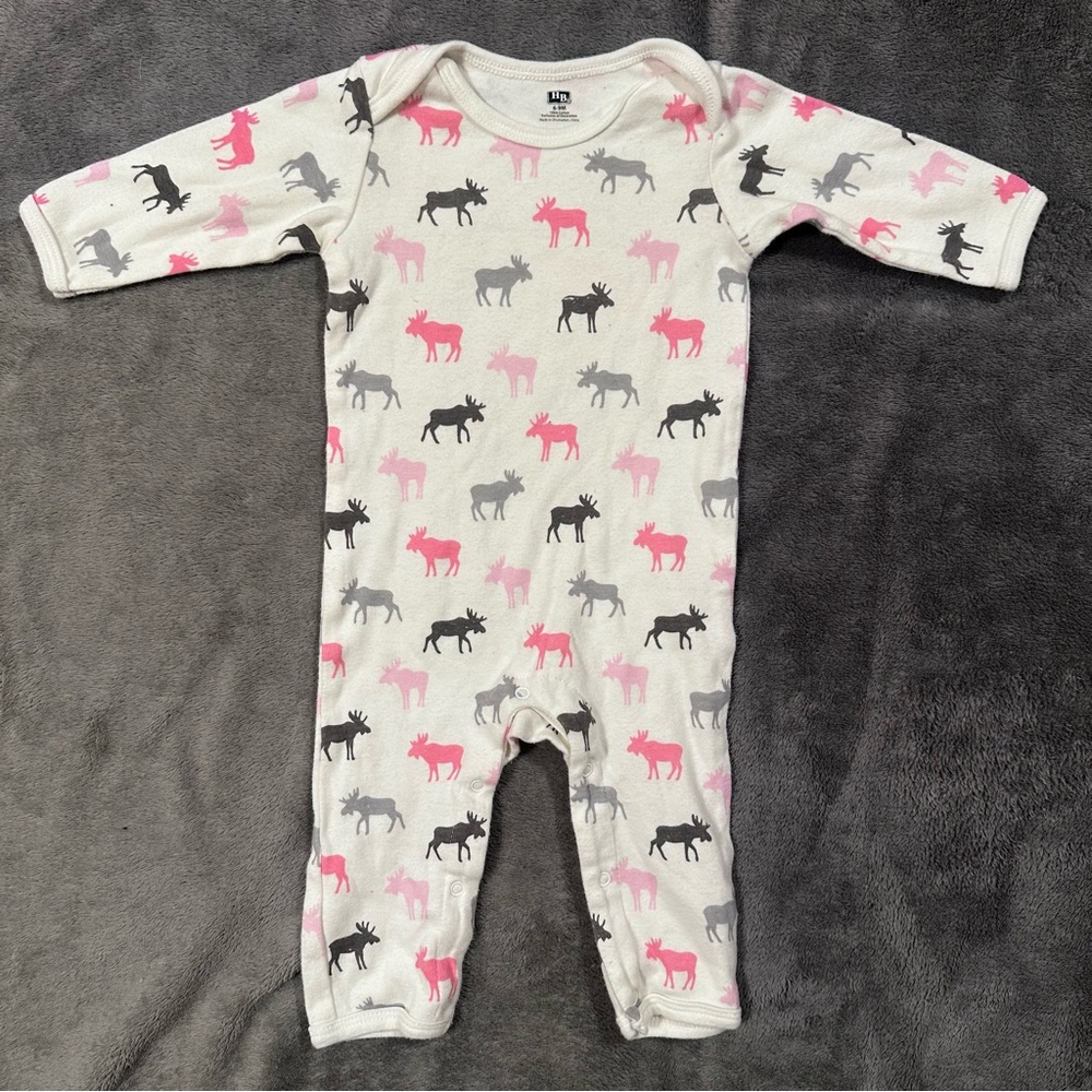 Hudson Baby Girl Button Coverall - Moose Print- 6-9 months